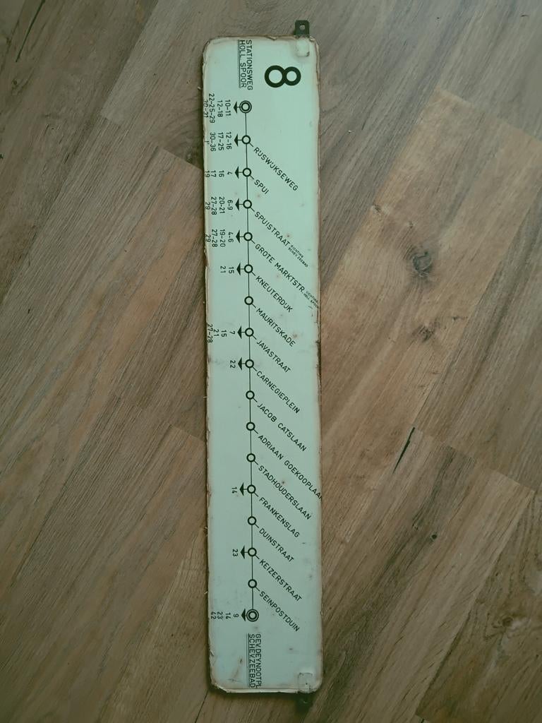 Haagse Tram (HTM) lijn bord 8 oud / vintage, Verzamelen, Spoorwegen en Tramwegen, Ophalen of Verzenden, Gebruikt, Tram, Kaart of Prent