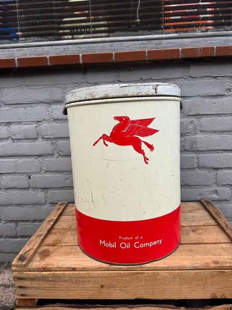 Vintage groot Mobiloil reclame blik, Verzamelen, Ophalen of Verzenden, Gebruikt, Overige, Overige merken