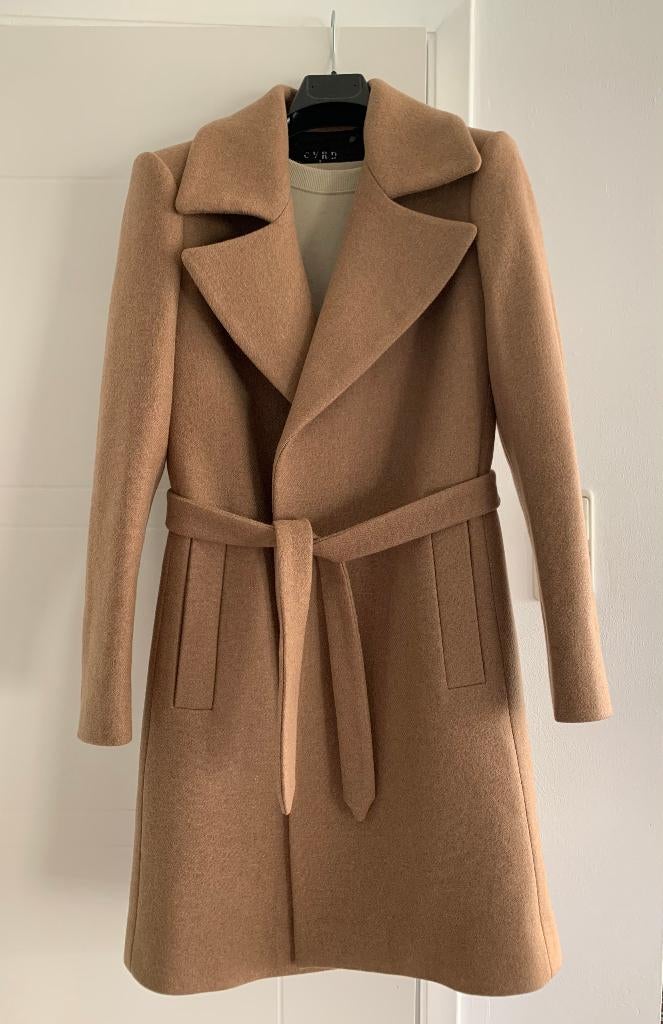 CVRD Kenza camel beige wolblend mantel met strikceintuur S, Kleding | Dames, Jassen | Winter, Nieuw, Maat 36 (S), Beige, Ophalen of Verzenden