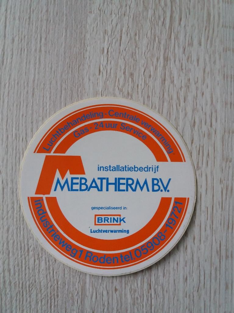 sticker installatiebedrijf MEBATHERM B.V. te Roden, Ophalen of Verzenden, Zo goed als nieuw, Bedrijf of Vereniging