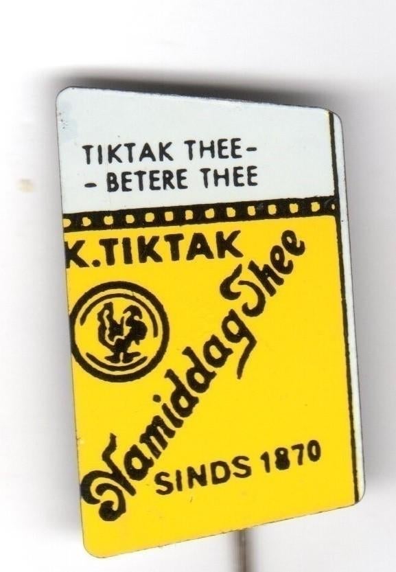 Speldje K TIKTAK TIK TAK THEE SINDS 1870 NAMIDDAG THEE (A8), Verzamelen, Verzenden, Gebruikt, Overige onderwerpen