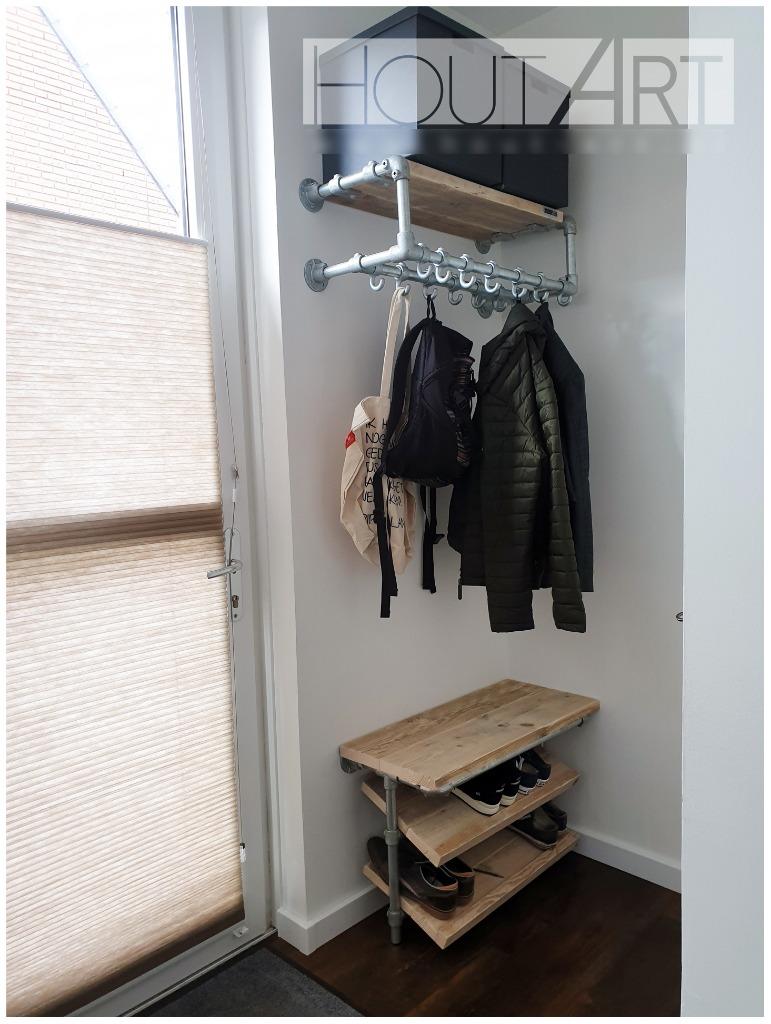 Schoenenrek wandmodel steigerbuis met steigerhout!, Huis en Inrichting, Info@hout-art.nl, Nieuw, Ophalen of Verzenden, Hoeves 3 in Schijndel