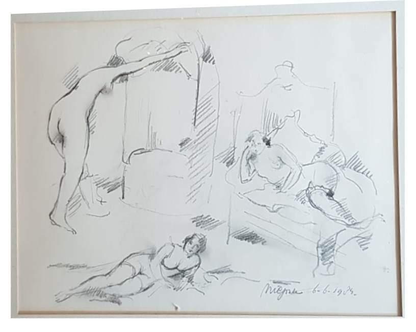 Nicolaas Jonk(1928)Tekening Potlood "Modellen Naakt" Ges Ged, Ophalen of Verzenden