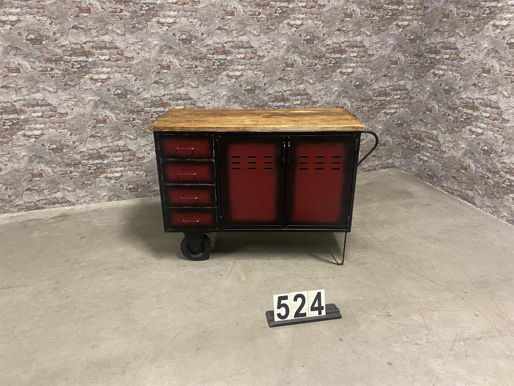 Industriële retro vintage trolley/koffiewagen/dressoir nr524, Info@antiekgroothandel.com, Grenenhout, Nieuw, Ophalen of Verzenden