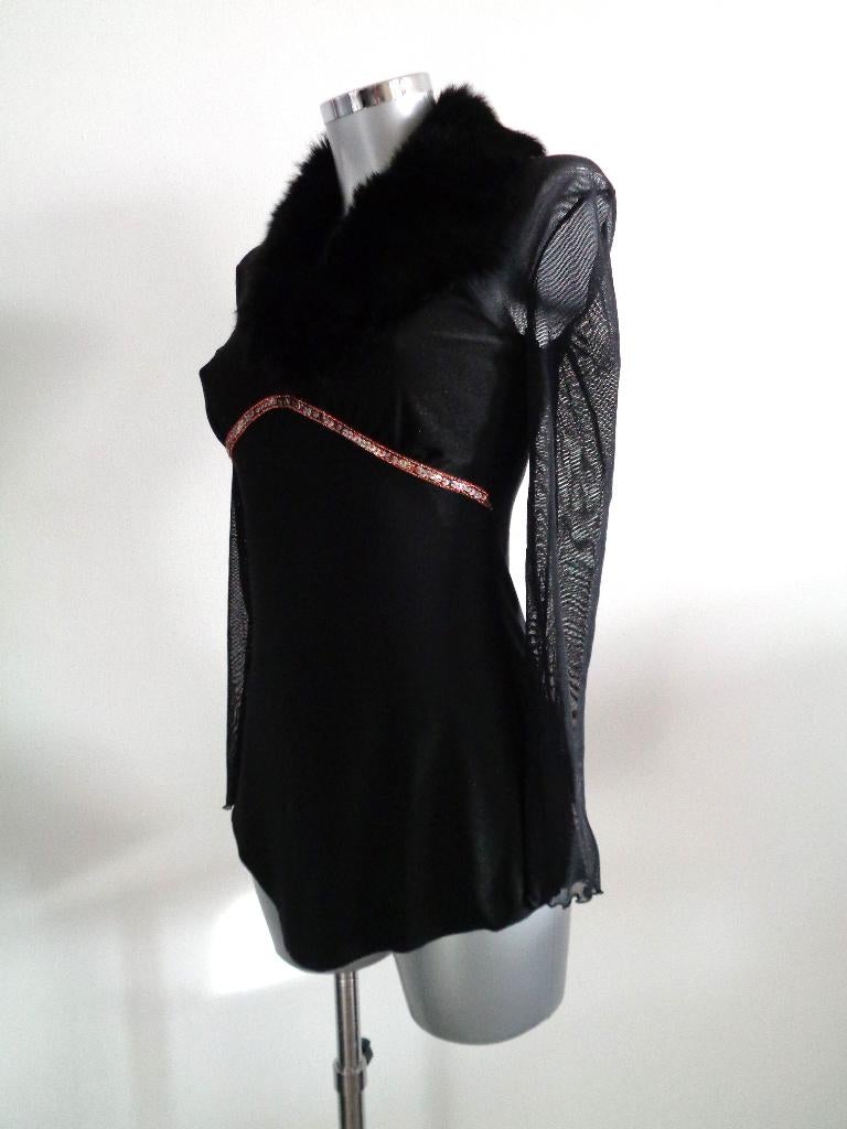 Neoma zwarte top met echt konijnen bont, medium NIEUW, Kleding | Dames, Maat 38/40 (M), Zwart, Nieuw, Ophalen of Verzenden