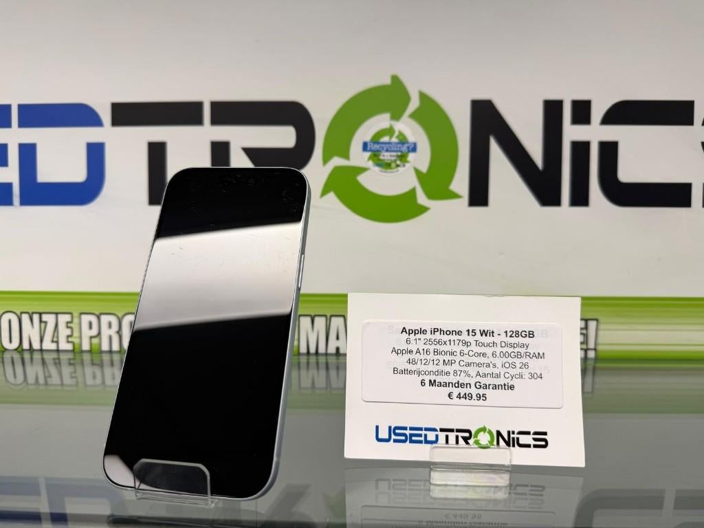 Apple iPhone 15 Wit - 128GB | Batterijconditie 87%, 128 GB, IPhone 15, Wit, Ophalen of Verzenden