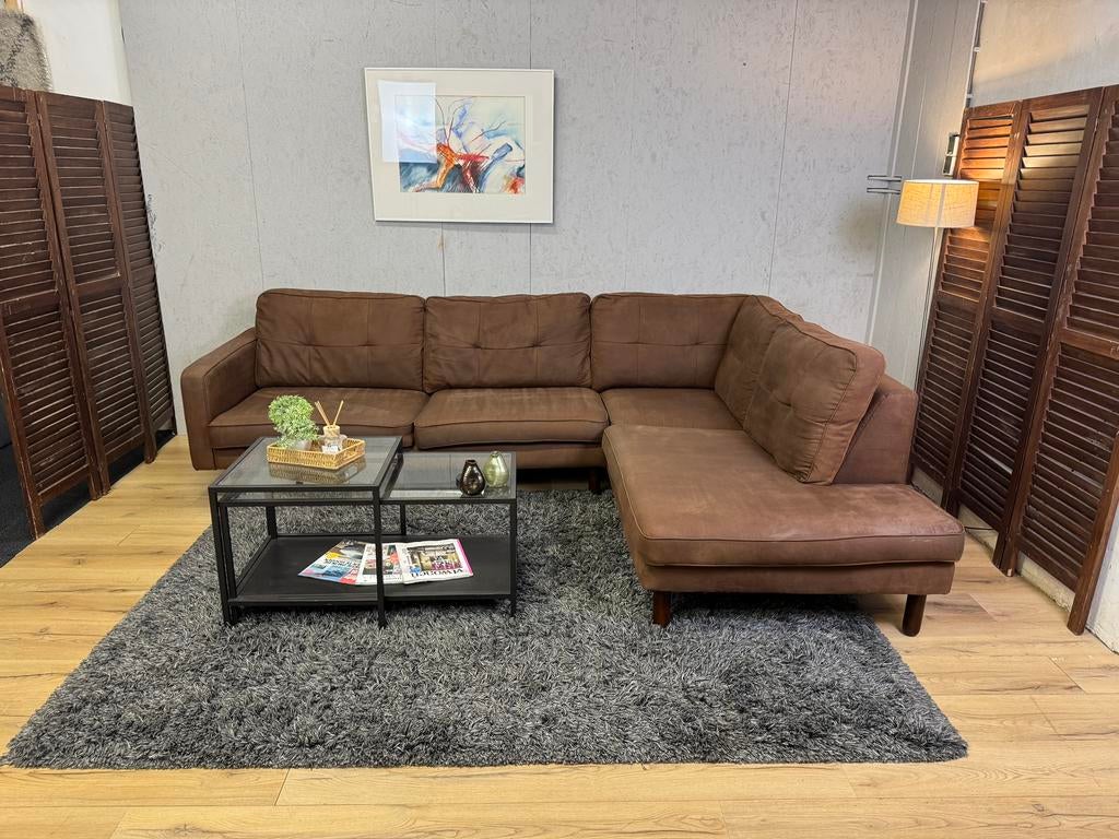 Stevige Cognac Microleren Hoekbank- Gratis Bezorgd, Ophalen of Verzenden, Sofa Point, Sofapointnl@gmail.com, Noordkade 68A