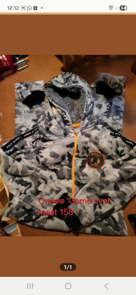 Onesie 'Game over' maat 158 €5, Kinderen en Baby's, Kinderkleding | Maat 158, Ophalen of Verzenden, Zo goed als nieuw, Jongen of Meisje