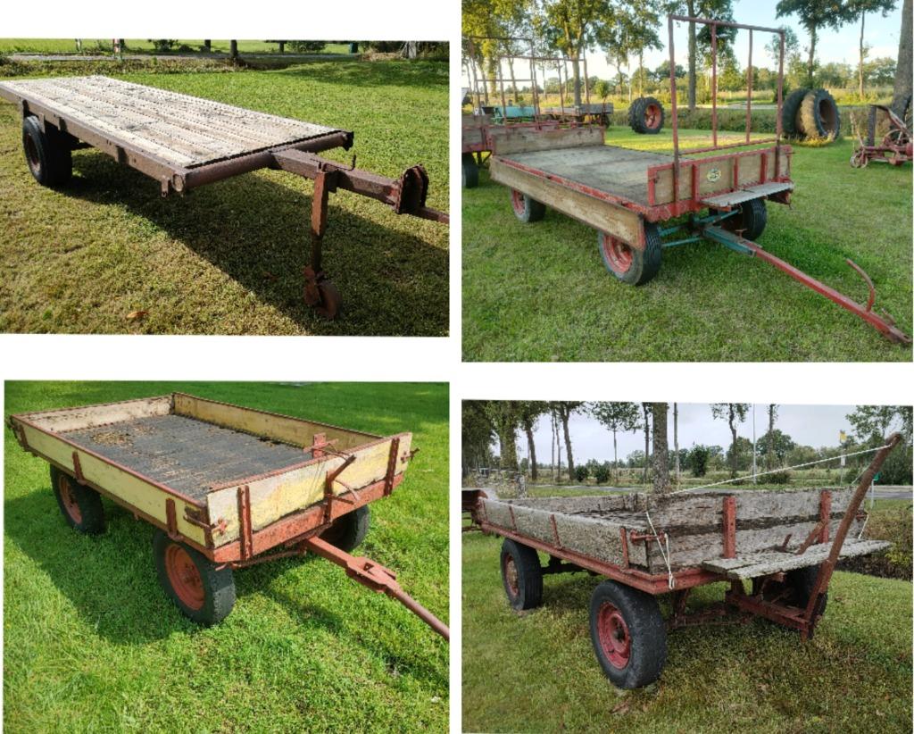 Platte wagen landbouwwagen boerenwagen balenwagen Miedema, Ophalen, Akkerbouw, Transport