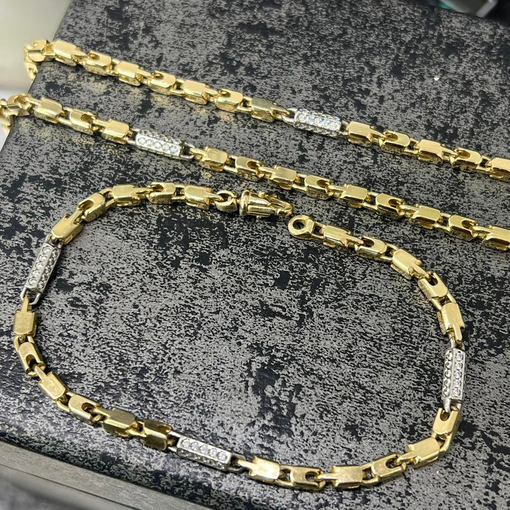 14 karaat gouden set ketting armband monte carlo schakel, Ophalen of Verzenden, Zo goed als nieuw, Goud