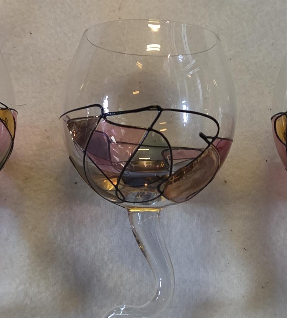 Mozaïek stijl wijnglazen gekleurd glas, Antiek en Kunst, Ophalen