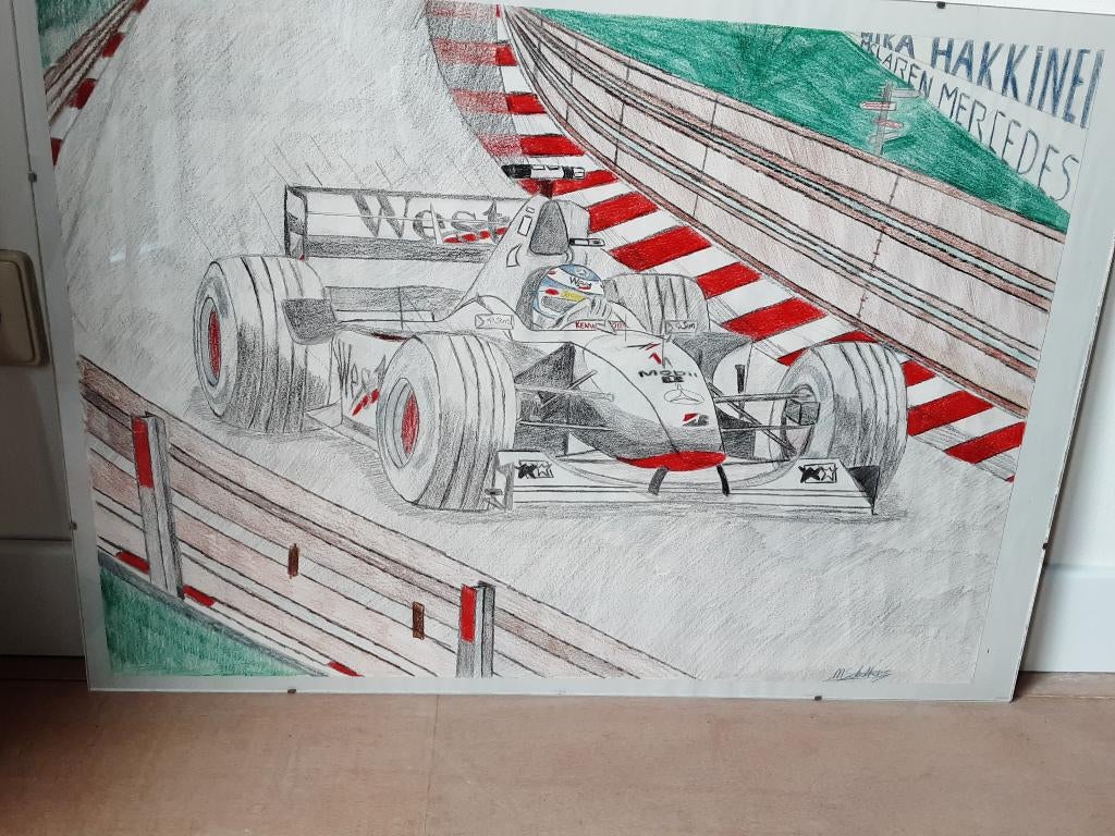 Tekening van Mika Hakkinen, Ophalen of Verzenden, Zo goed als nieuw, Formule 1
