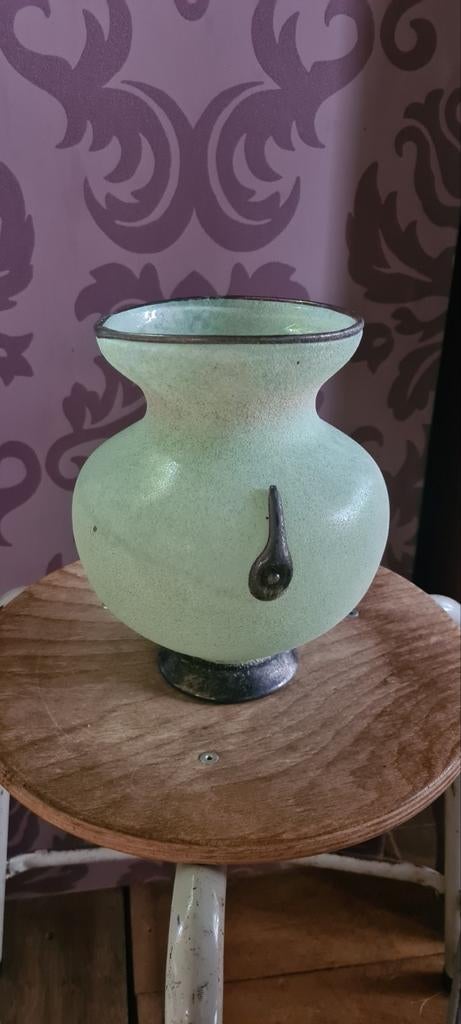 Vintage Mureno Scavo Italiaanse Vaas - Glas, Gebruikt, Overige kleuren, Ophalen of Verzenden, Glas