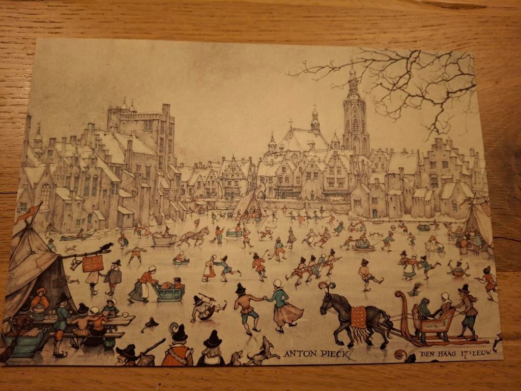 Anton Pieck Prent - Wintertafereel Den Haag 17e Eeuw, Ophalen of Verzenden