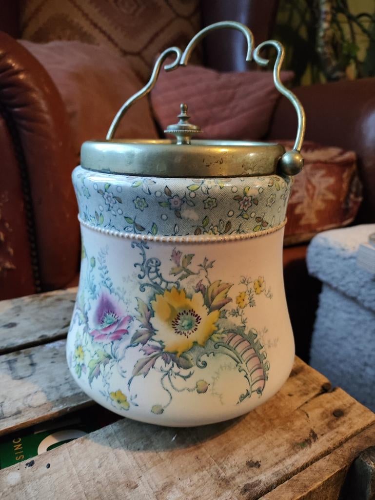 romantische Antieke koekjespot met bloemmotief, Ophalen of Verzenden