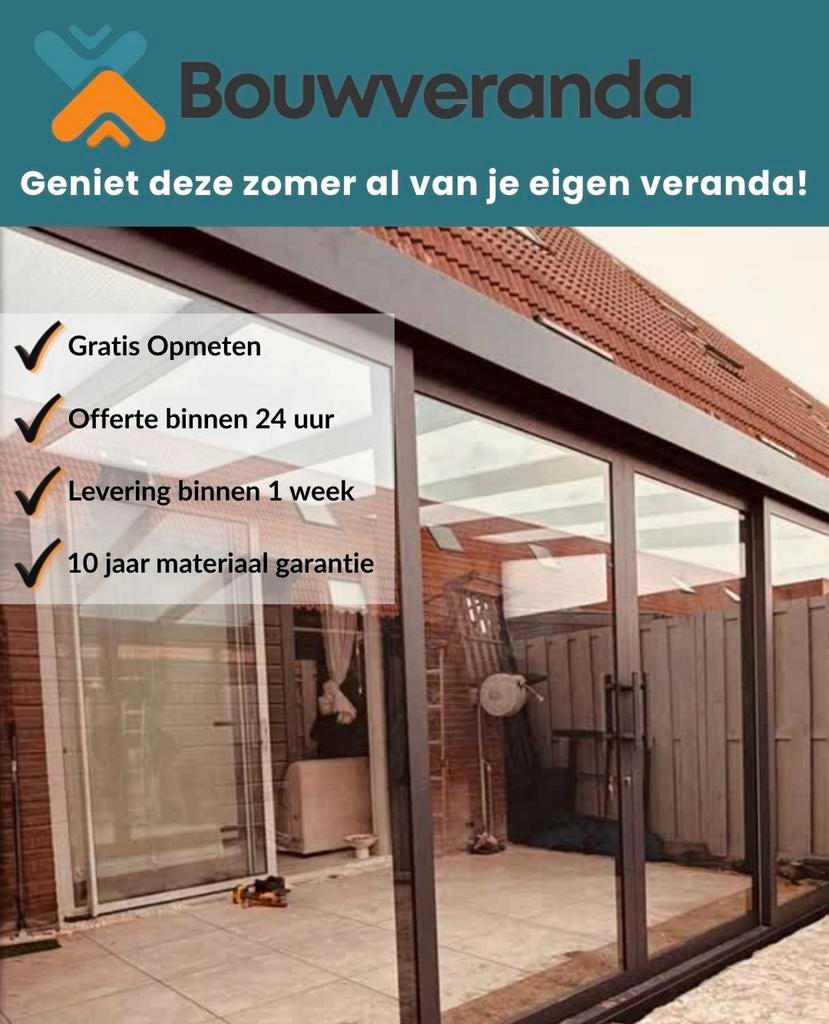 Veranda 5x3m Actie - Ideaal voor Nieuwbouw | Bouwveranda, Tuin en Terras, Overkappingen, Nieuw, Veranda, Ophalen