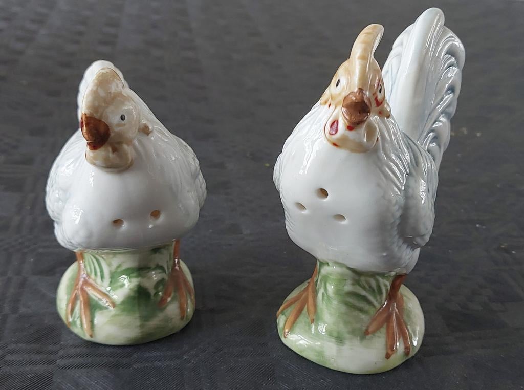 Vintage Peper- en Zoutstel Kip en Haan Keramiek, Ophalen of Verzenden, Steen/keramiek, Wit, Overige merken