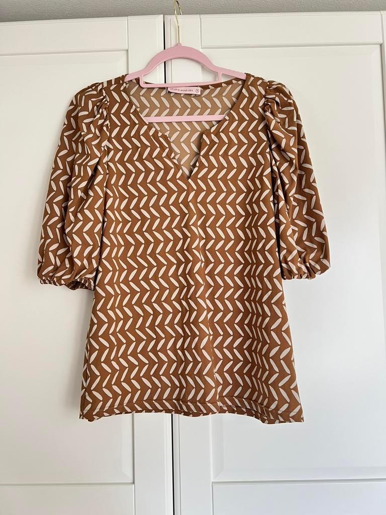 Studio anneloes bo leo blouse M caramel/greige, Maat 38/40 (M), Beige, Ophalen of Verzenden, Zo goed als nieuw