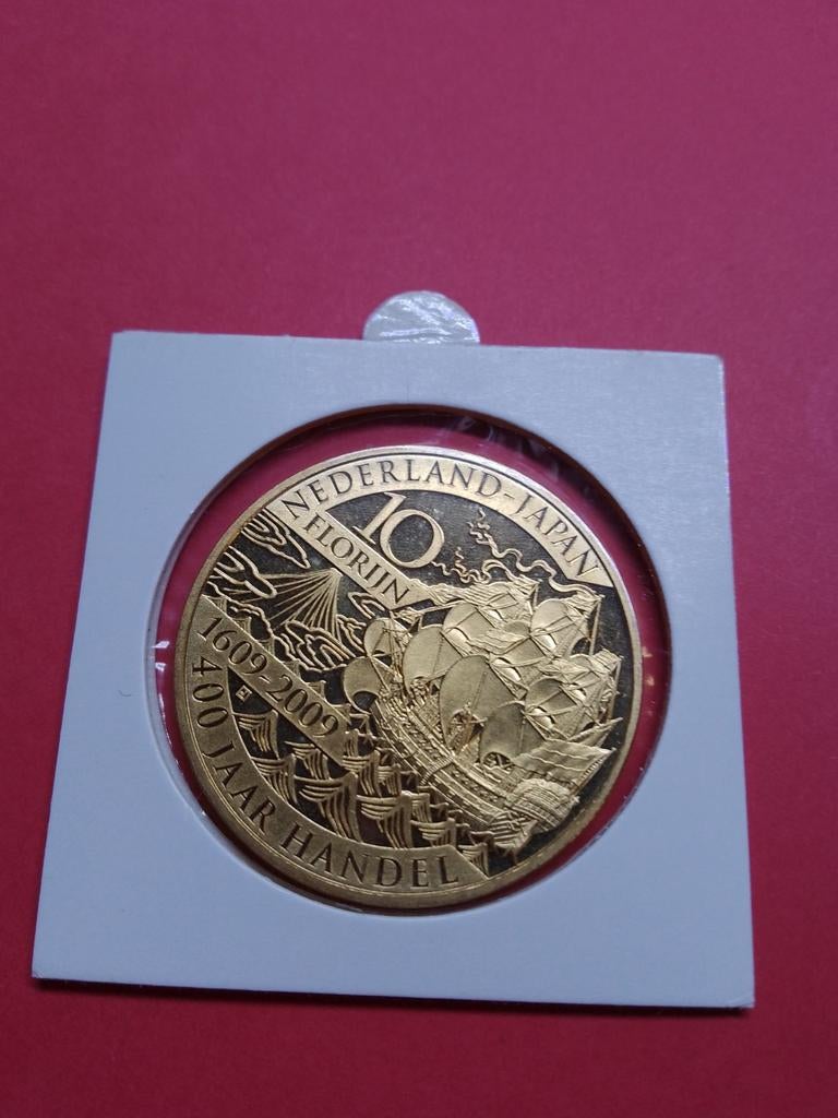 Nederland-Japan 400 jaar handel 10 Florijn munt, Postzegels en Munten, Munten | Nederland, Ophalen of Verzenden, Koningin Beatrix