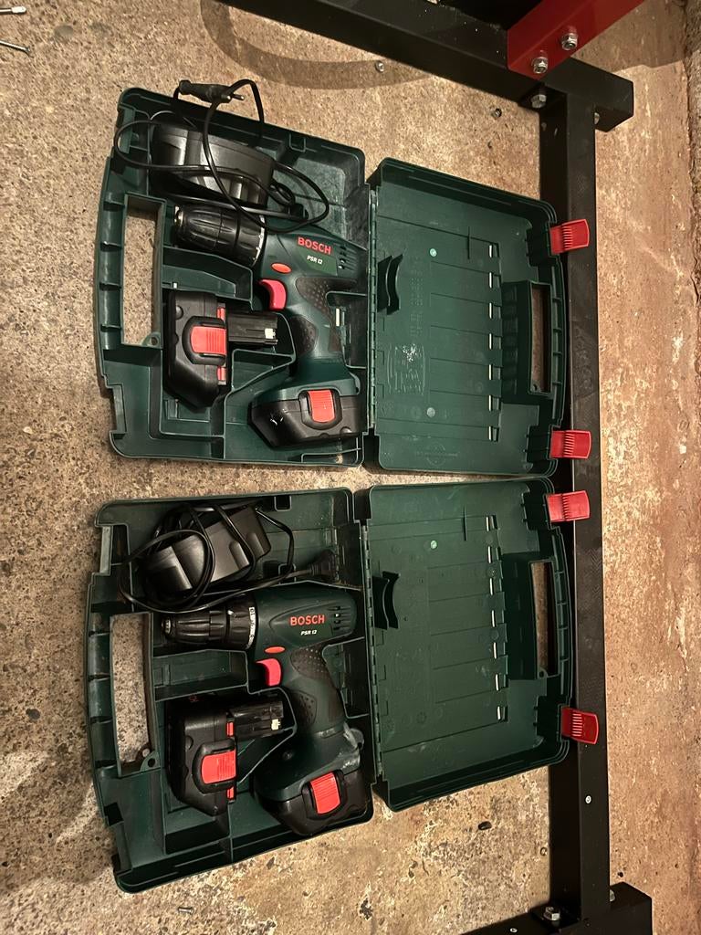 2x Bosch PSR 12 12V accuboor, Doe-het-zelf en Verbouw, Ophalen, Gebruikt, Minder dan 400 watt, Boor- en Schroefmachine