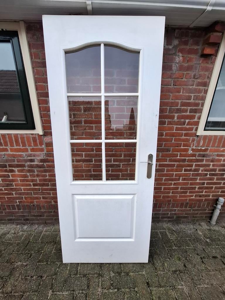 Witte binnendeur met glas, Gebruikt, Binnendeur, Ophalen of Verzenden, Glas