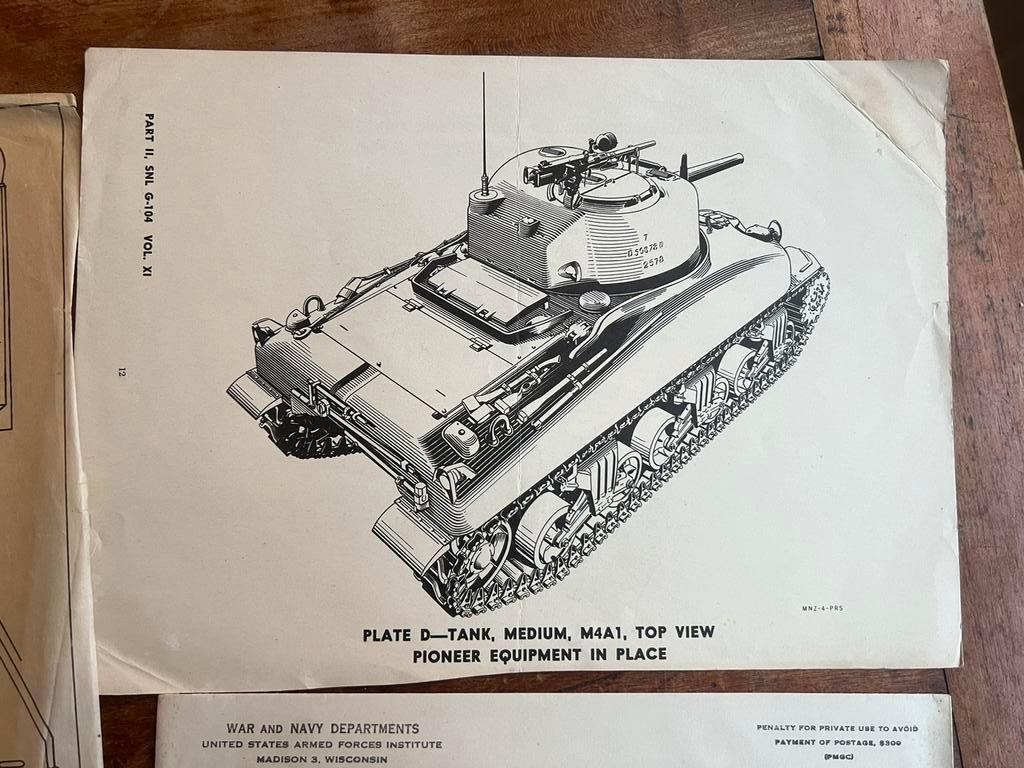 WO2 Amerikaans Sherman M3 Instructie documenten tank platen, Amerika, Ophalen of Verzenden