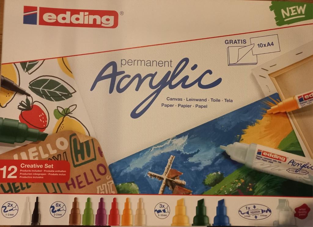NIEUW Edding Permanent Acryl Stiften Set - 12 Stuks, Ophalen, Nieuw, Acrylverf