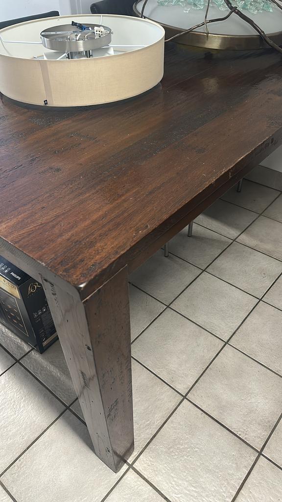 Massief eiken tafel + 4 leren stoelen, Zo goed als nieuw, 150 tot 200 cm, Rechthoekig, 50 tot 100 cm