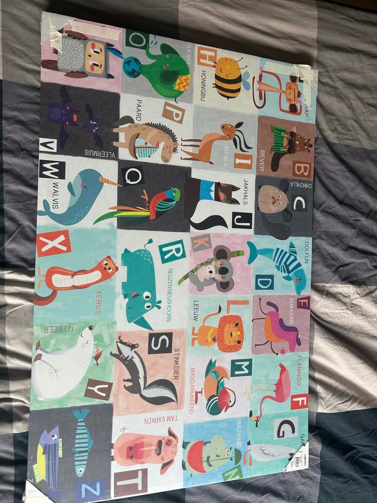 Canvas met dieren en letters, Huis en Inrichting, Woonaccessoires | Schilderijen, Tekeningen en Foto's, Nieuw, Ophalen of Verzenden