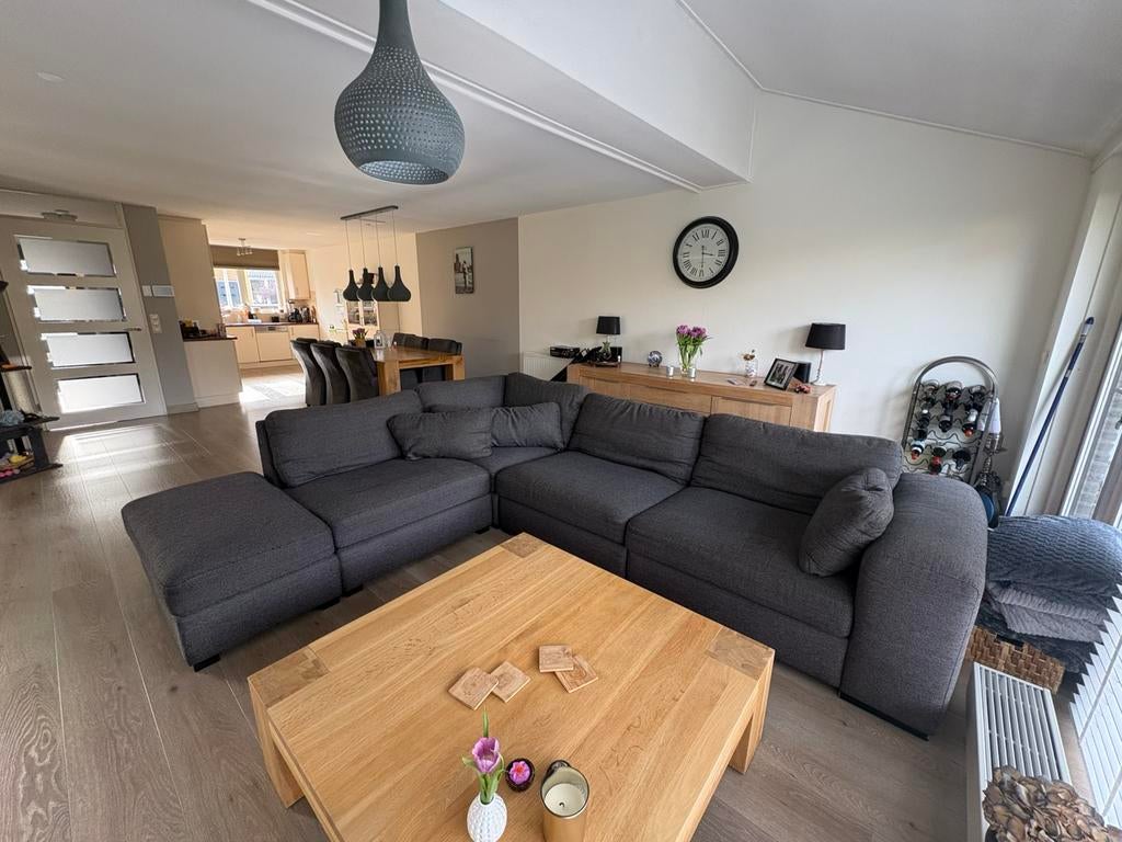 Montel hoekbank grijs stof, Ophalen, Gebruikt, Stof