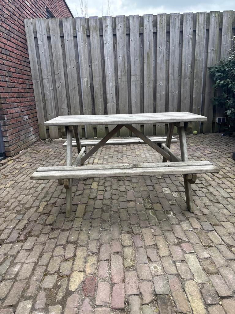 Houten picknicktafel voor kinderen met parasolgat, Gebruikt, Rechthoekig, Hout, Ophalen