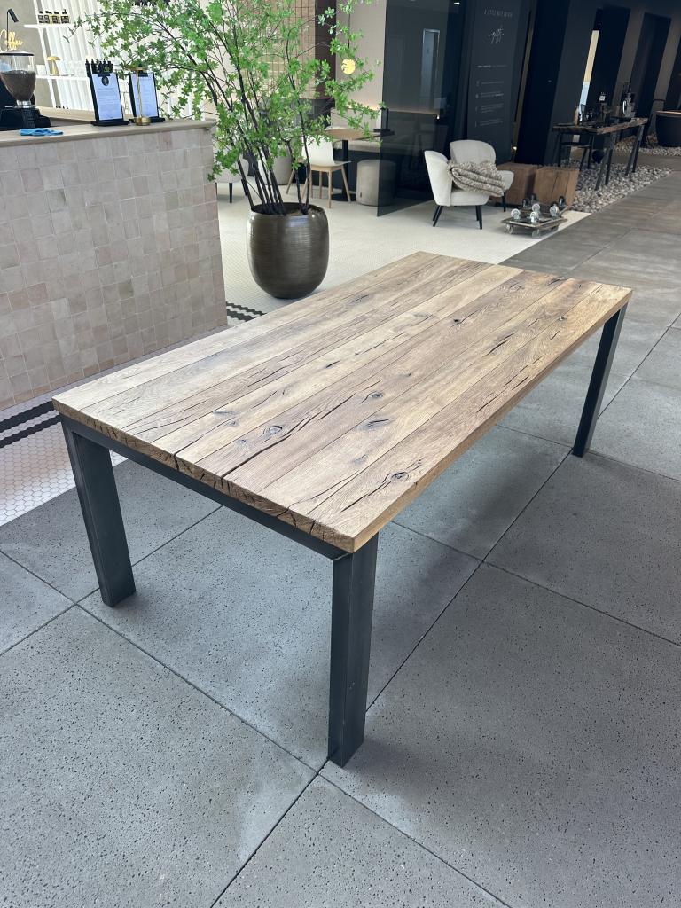 Robuste massief eikenhouten eetkamer tafel 200x100cm, 200 cm of meer, 50 tot 100 cm, Zo goed als nieuw, Vijf personen of meer