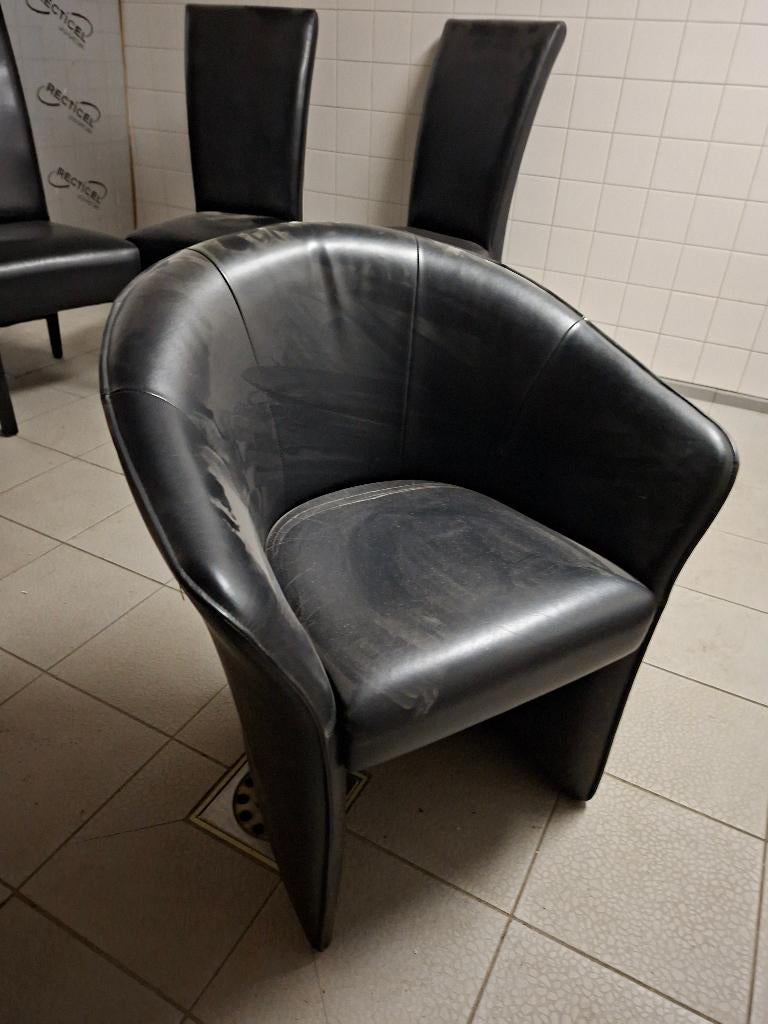 Leren kuipstoelen, Huis en Inrichting, Ophalen, Zo goed als nieuw, Zwart, Vijf, Zes of meer stoelen