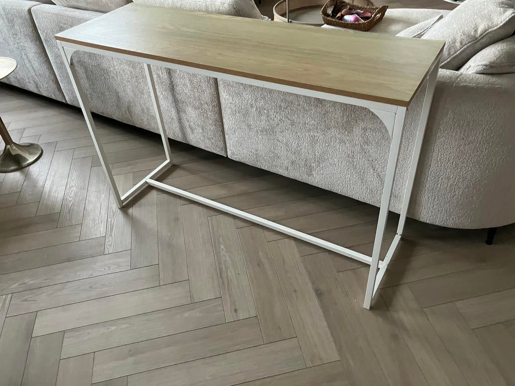 Super leuke Wit&Hout sidetable Tuin/balkon tafeltje, 50 tot 100 cm, Ophalen of Verzenden, Zo goed als nieuw, 25 tot 50 cm