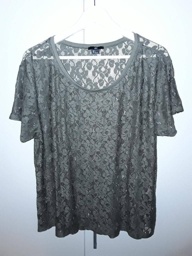 H&M Groen Kanten T-shirt Maat L, Kleding | Dames, T-shirts, H&M, Maat 42/44 (L), Nieuw, Ophalen of Verzenden