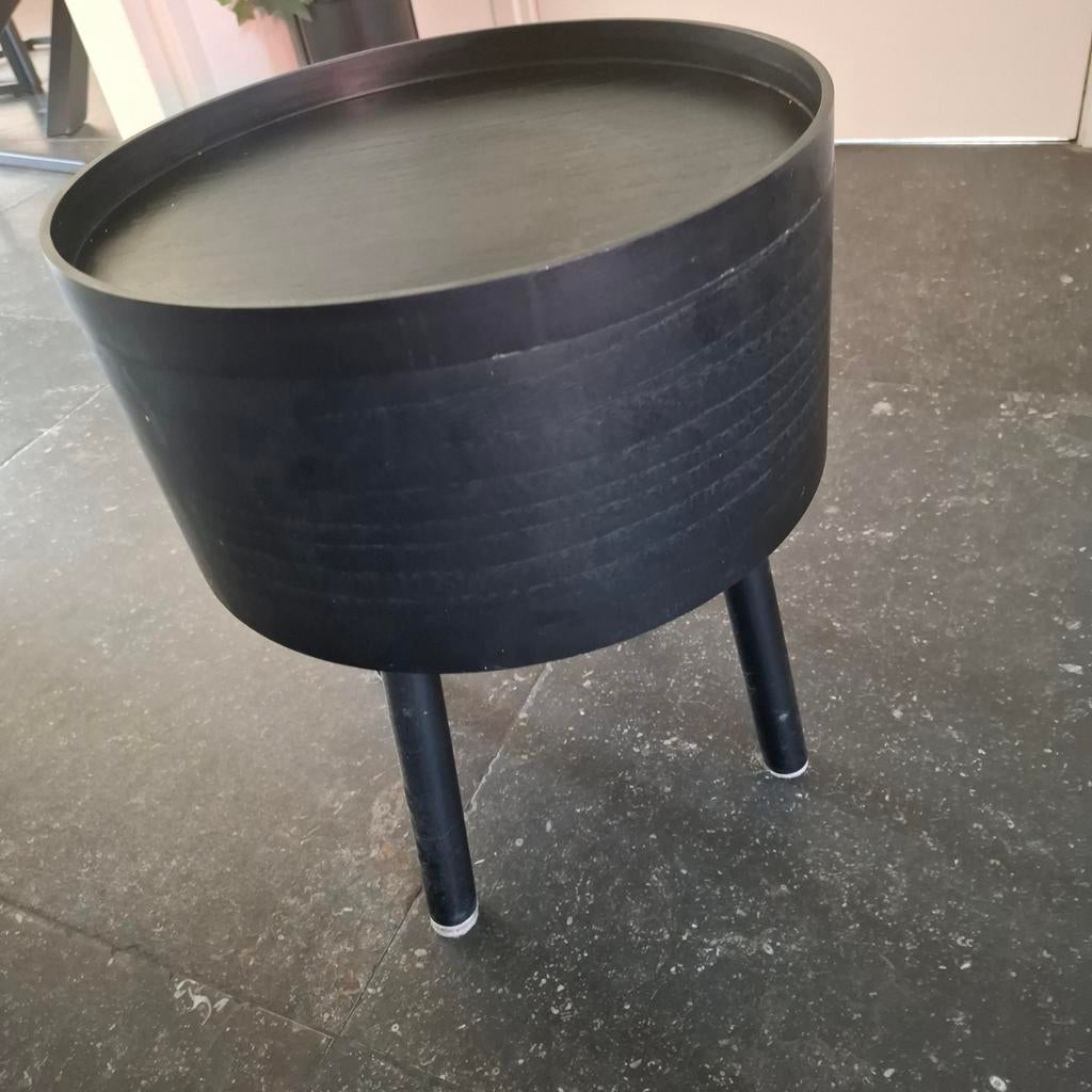 Bijzettafel / opberger zwart met deksel, Ophalen of Verzenden
