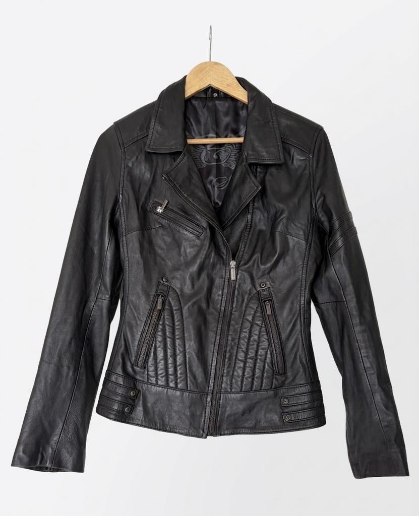 Carlo Sacchi Motorjasje / Bikerjack – 100% Echt Leer, Ophalen of Verzenden, Zo goed als nieuw, Maat 38/40 (M), Zwart