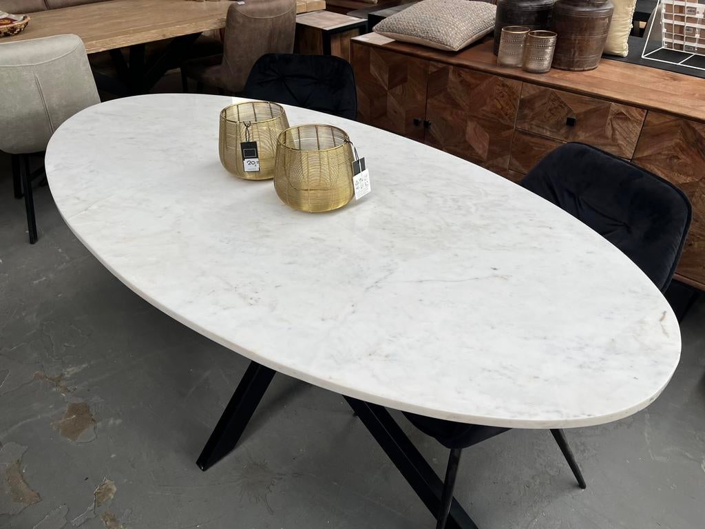 Magazijn leegverkoop eettafel ovaal wit marmer marble matrix, Nieuw, Ophalen of Verzenden, Info@wkhome.nl, Argonweg 20 Amersfoort