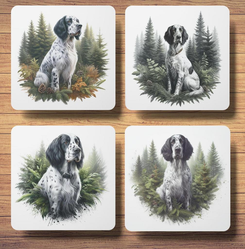 Engelse Setter Bos onderzetters met houder, Ophalen of Verzenden, Nieuw, Glas of Kopje