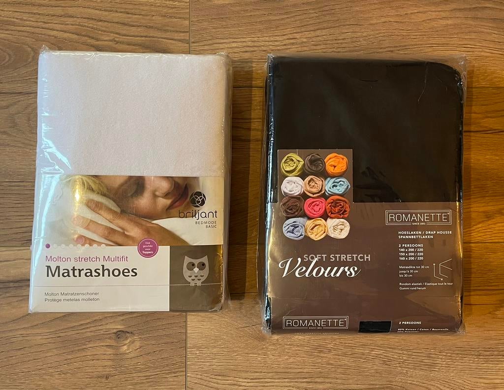 Romanetta Velours hoeslaken & Briljant molton matrashoes, Ophalen of Verzenden, Hoeslaken of Sloop, Zwart, Nieuw