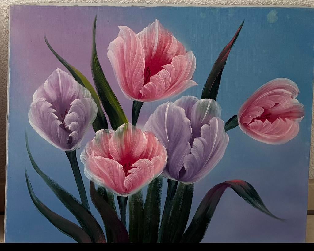 Schilderijen van tulpen, Bob Ross workshop stijl, Antiek en Kunst, Ophalen