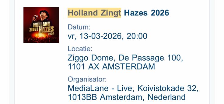 Holland zingt hazes tickets 13 maart 2 zitplaatsen, Tickets en Kaartjes, Concerten | Nederlandstalig, Twee personen, Maart, Levenslied