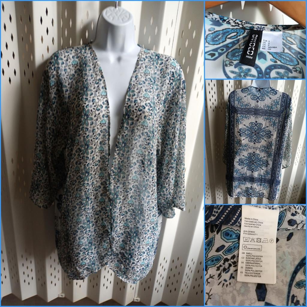 H&M Divided loose fit lange kimono met print blauw-wit S, H&M, Blauw, Ophalen of Verzenden, Zo goed als nieuw