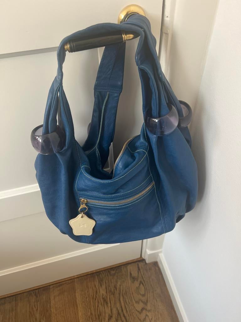 Chloé Blauwe Leren Handtas met Gouden Details, Ophalen of Verzenden, Gebruikt, Blauw, Handtas