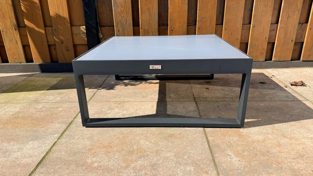 Tuin - salontafel - donker grijs met melk glas, Ophalen, Zo goed als nieuw, Rechthoekig, Aluminium