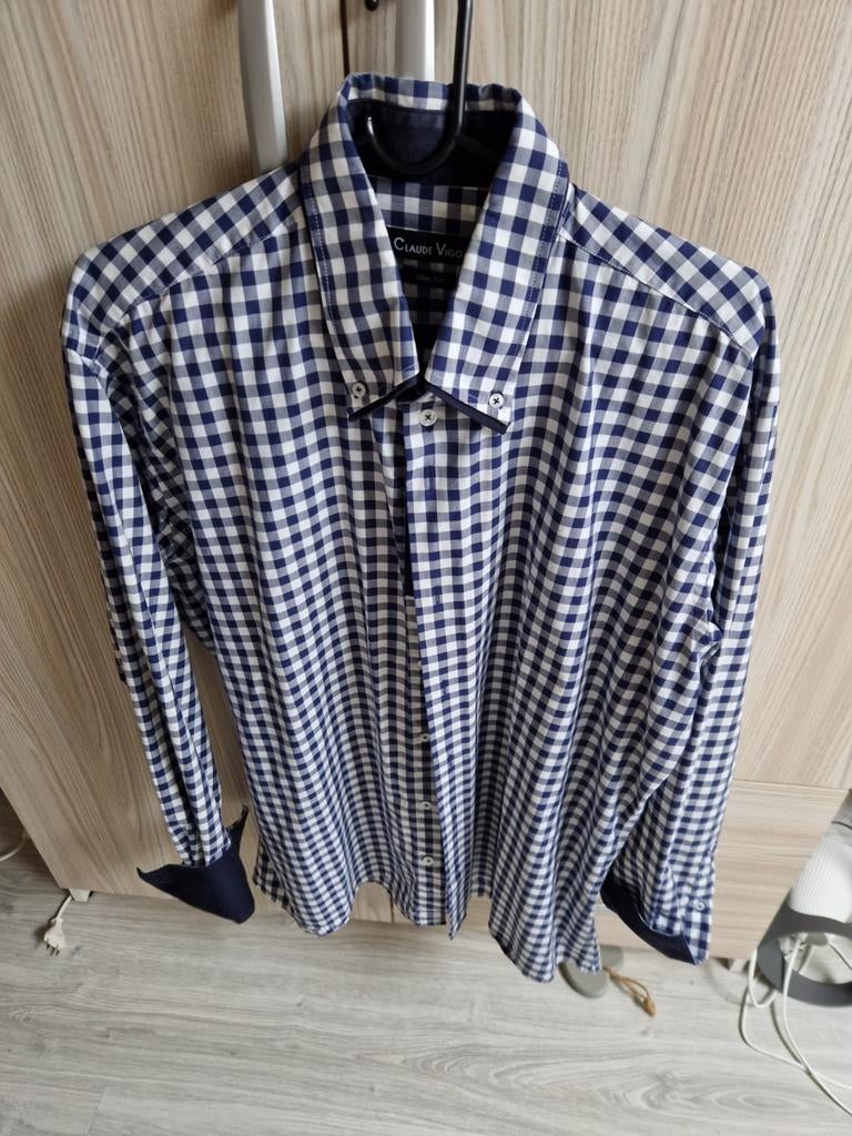 ZGAN blauw /wit geruit heren overhemd, Ophalen of Verzenden, Zo goed als nieuw, Blauw, Halswijdte 43/44 (XL)