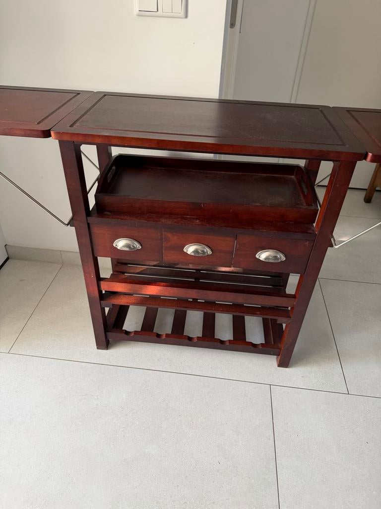 Houten serveerwagen / barwagen met flessenrek, Gebruikt, 5 tot 15 flessen, Ophalen of Verzenden, 75 cm of meer