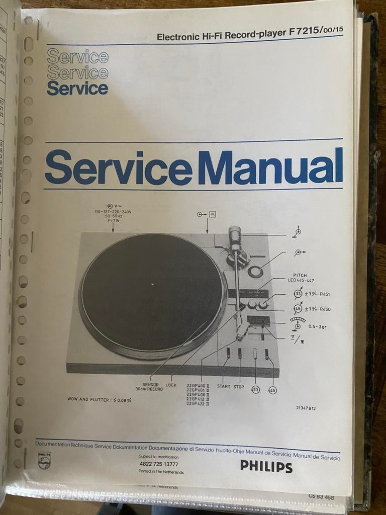 Philips Service Manuals Platenspelers, Ophalen of Verzenden, Zo goed als nieuw, Philips