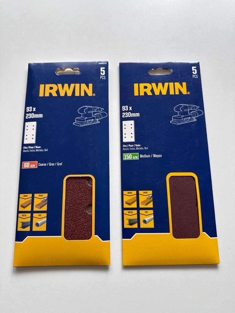 IRWIN schuurpapier 93x230mm, 60 en 150 korrel, 2x5 stuks, Doe-het-zelf en Verbouw, Gereedschap | Schuurmachines, Ophalen of Verzenden