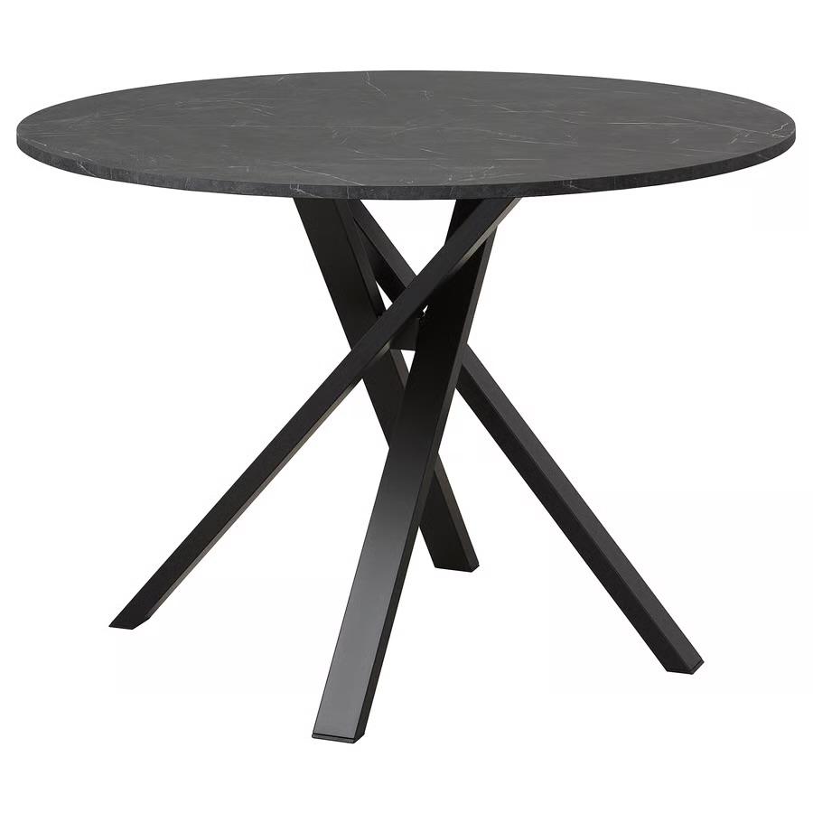 Ronde IKEA tafel, zwart marmerpatroon, Ophalen, Overige materialen, Gebruikt, 100 tot 150 cm